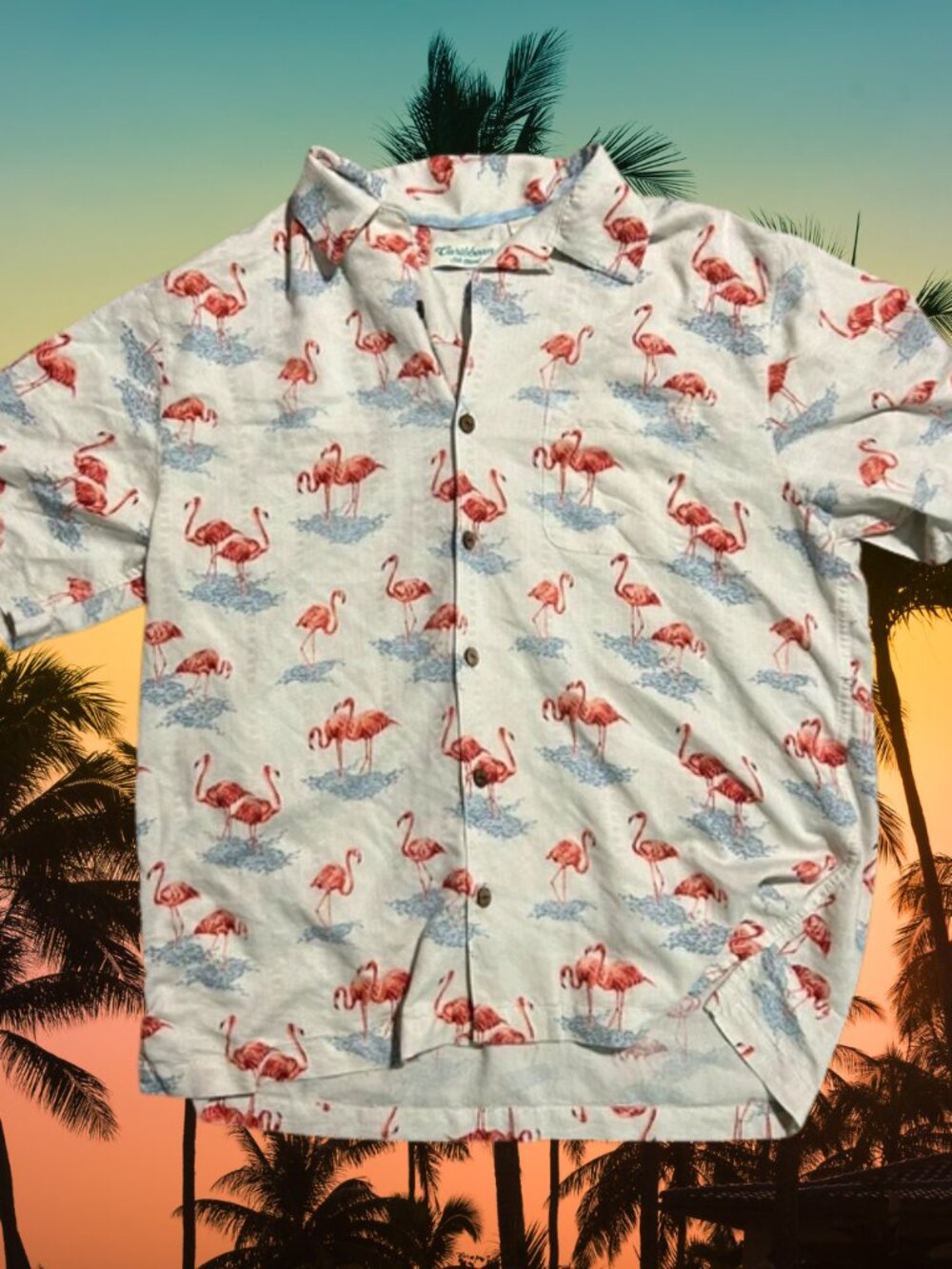 Mens Flamingo Button Down Size L